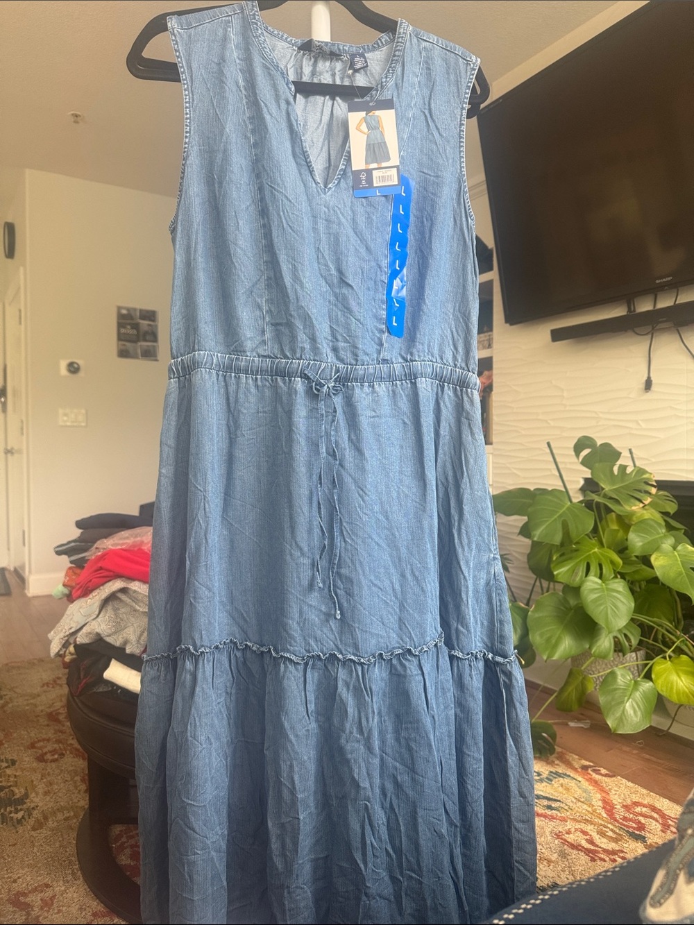 Lands' End Sleeveless Chambray Maxi Dress - Medium Blue